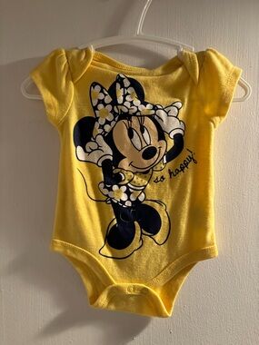 0/3 month yellow Minnie Mouse diaper shirt